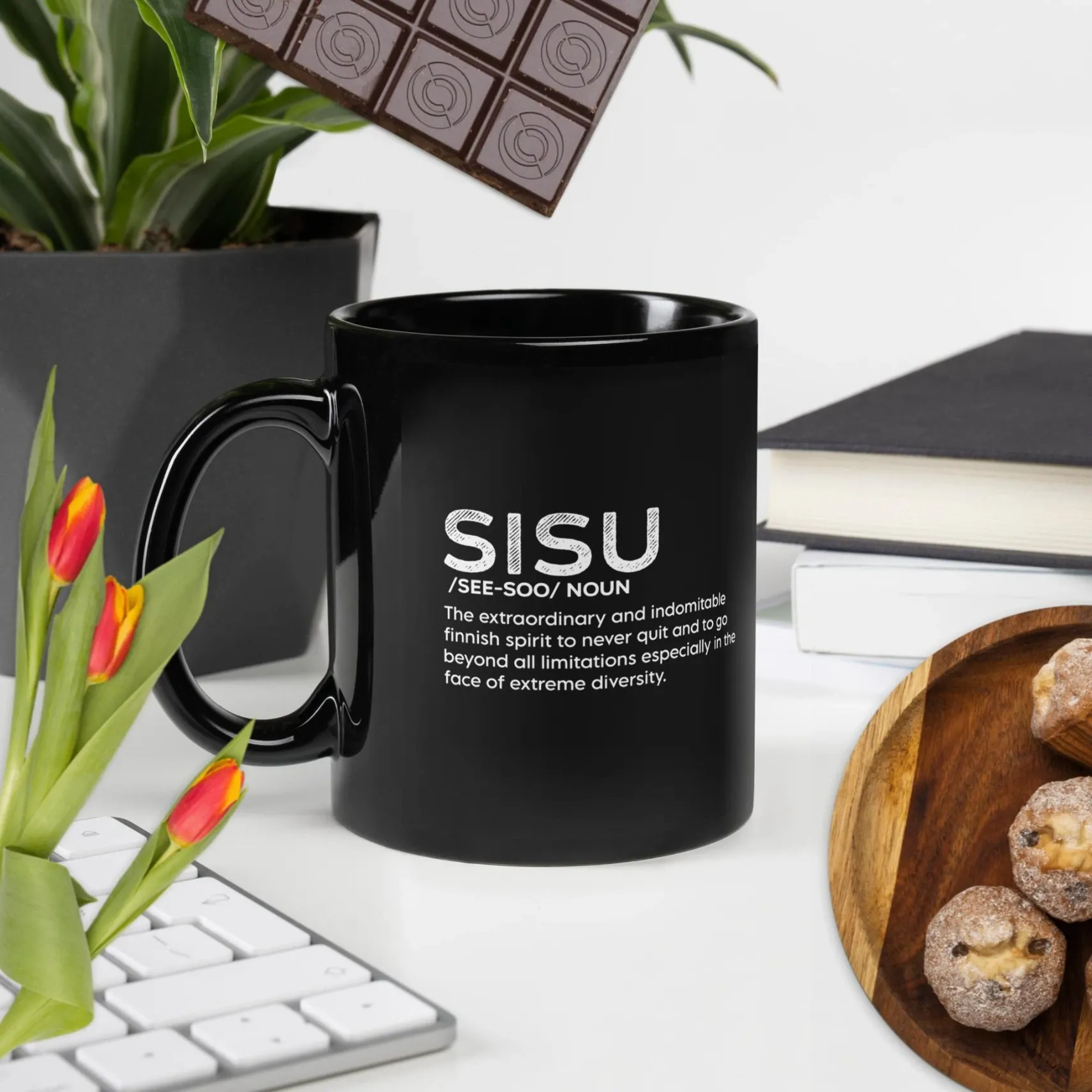 SISU Black Glossy Mug – Finnish Strength in Every Sip
