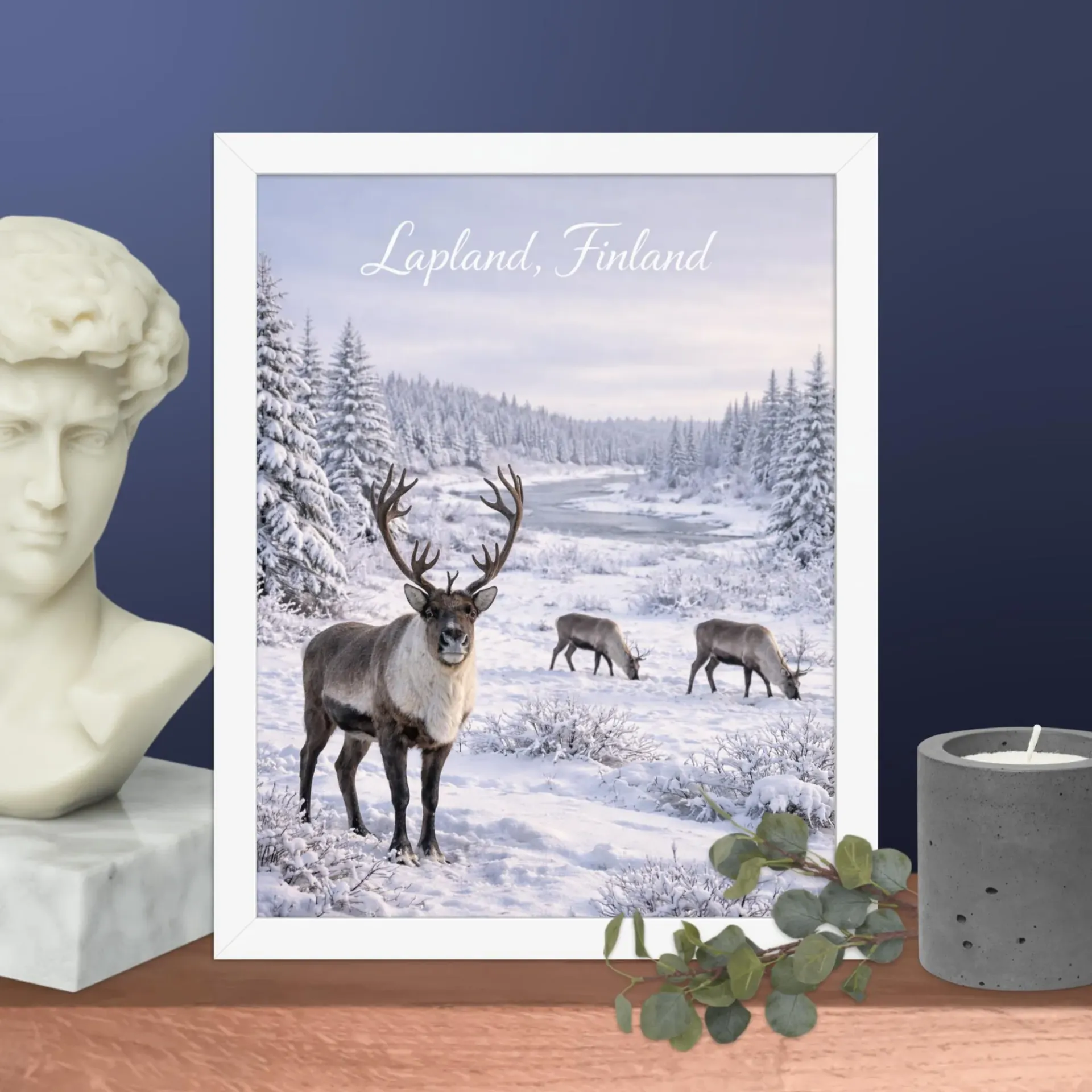 Lapland Winter Wonderland – Reindeer in Snowy Finnish Landscape | 11x14 Vertical Wall Art